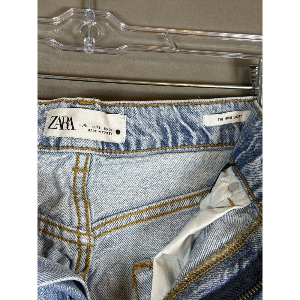 ZARA The Mini Skirt Denim Distressed Destroyed Raw Hem Light Wash Large - Picture 11 of 13